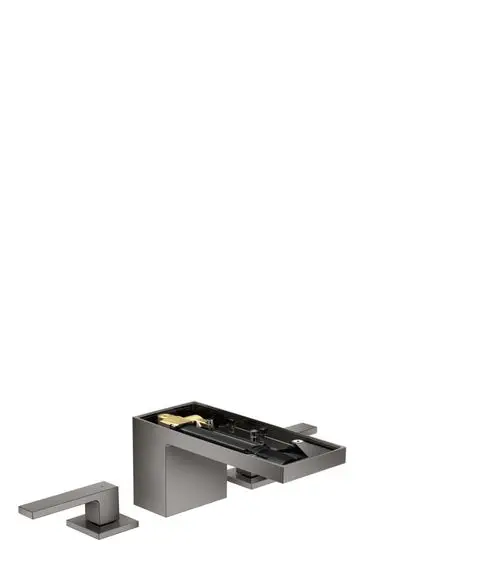 Waschtischarmatur in Polished Black Chrome mit zwei Griffen und Push-Open Ablaufgarnitur, von AXOR, in modernem Design ohne Platte abgebildet.